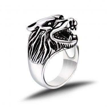 925 Sterling Silver Wolf Head Ring - SilverMania925