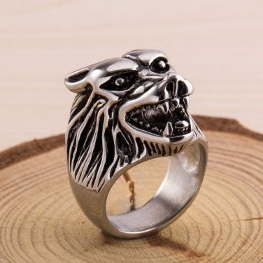 925 Sterling Silver Wolf Head Ring - SilverMania925