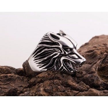 925 Sterling Silver Wolf Head Ring - SilverMania925
