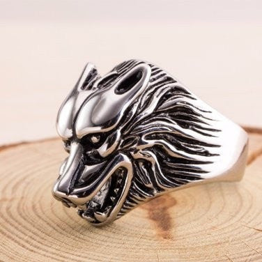 925 Sterling Silver Wolf Head Ring - SilverMania925