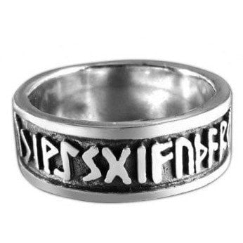 925 Sterling Silver Old Norse Runes Band Ring - SilverMania925