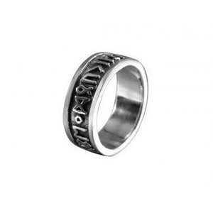 925 Sterling Silver Viking Runes Runic Old Norse Alphabet Futhark Oxidized Unisex Band Ring