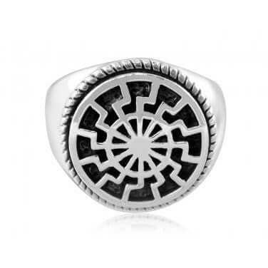 925 Sterling Silver Black Sun Signet Ring - SilverMania925