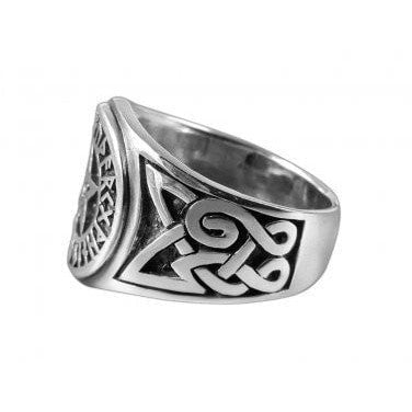 Sterling Silver Pentagram with Runes and Knotwork Ring - SilverMania925