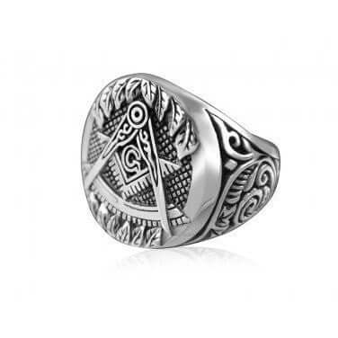 925 Sterling Silver Freemason Compass Ring - SilverMania925