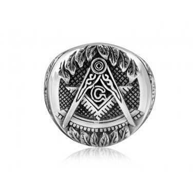 925 Sterling Silver Freemason Compass Ring - SilverMania925