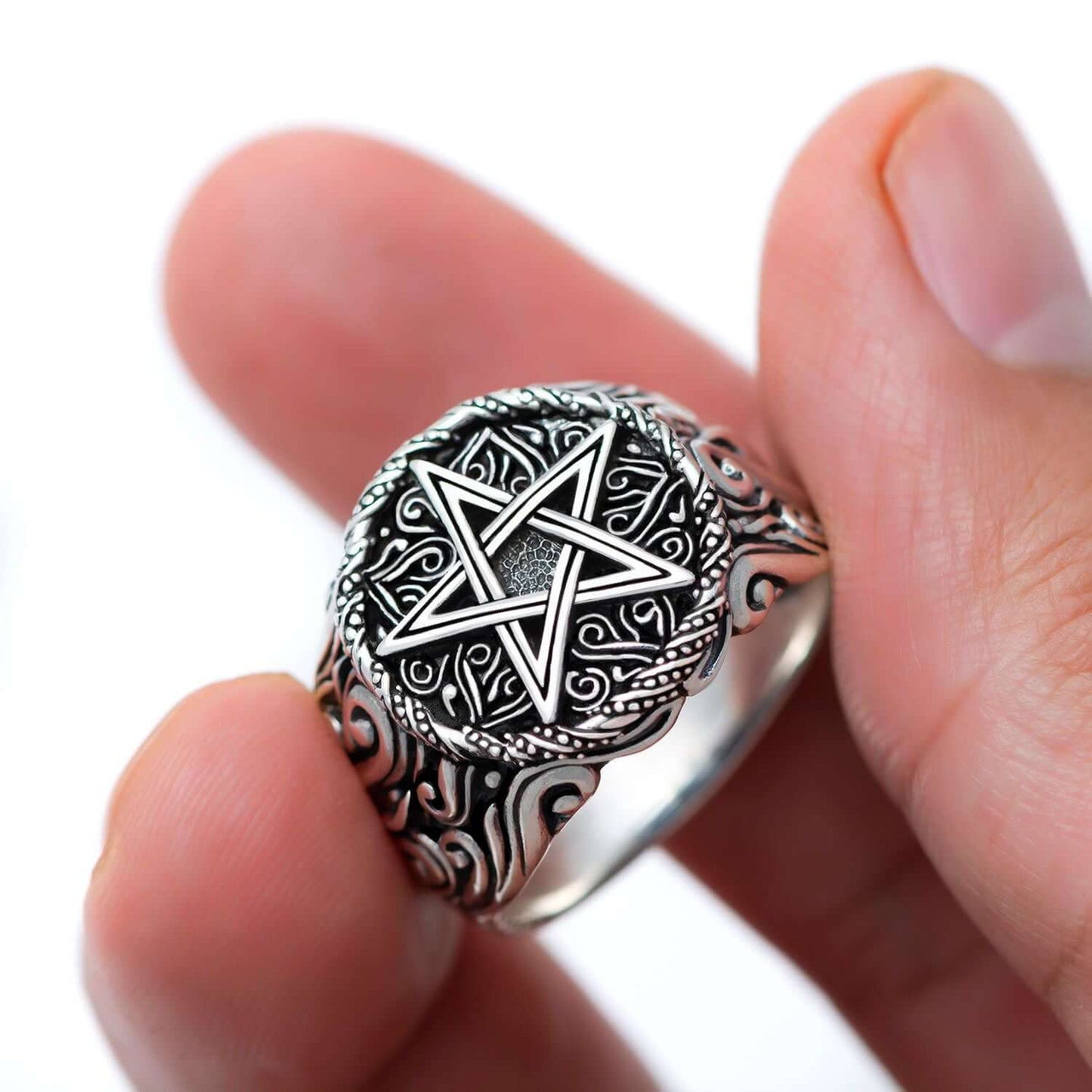 925 Sterling Silver Pentagram Star Ring - SilverMania925