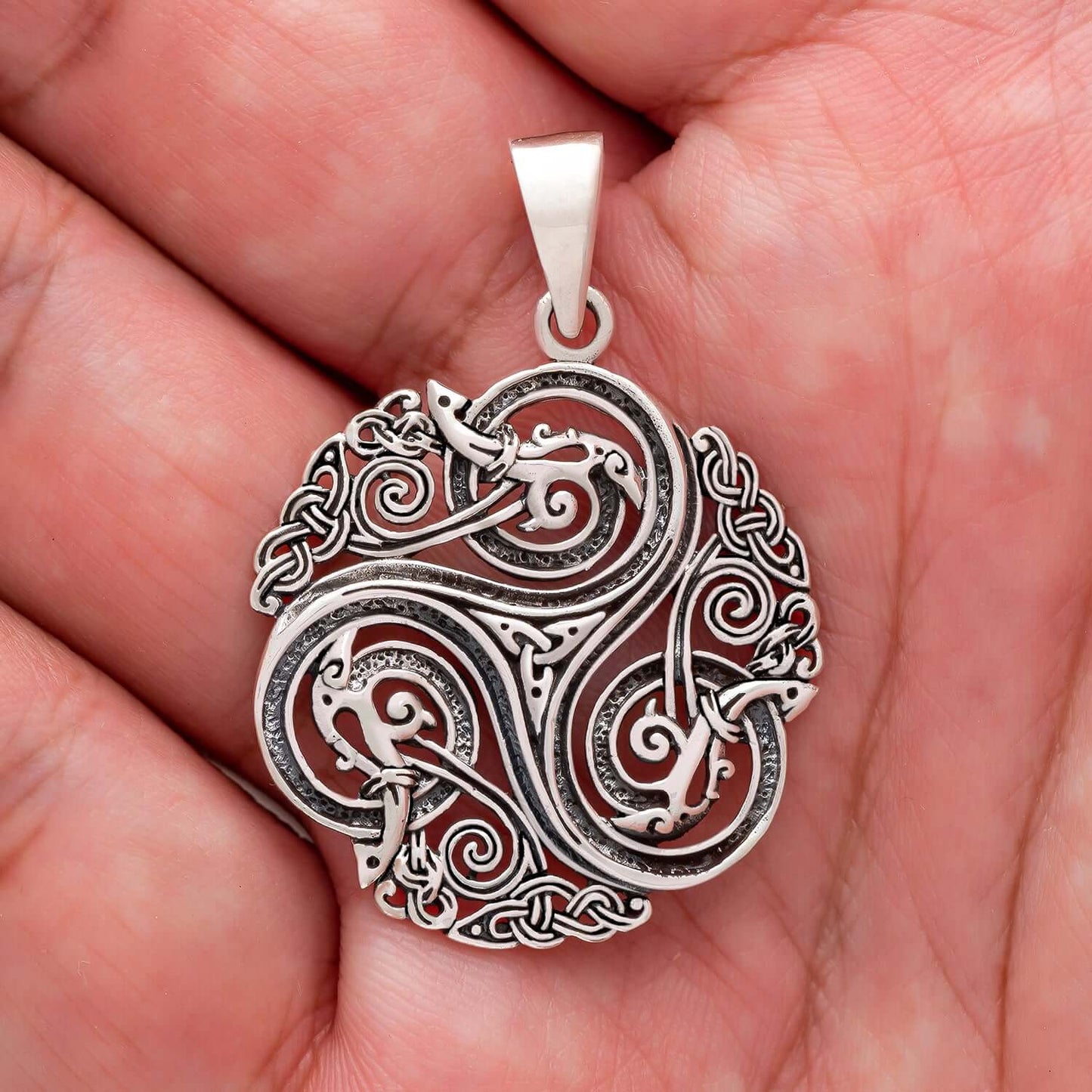 925 Sterling Silver Pendant with Triskelion and Raven - SilverMania925