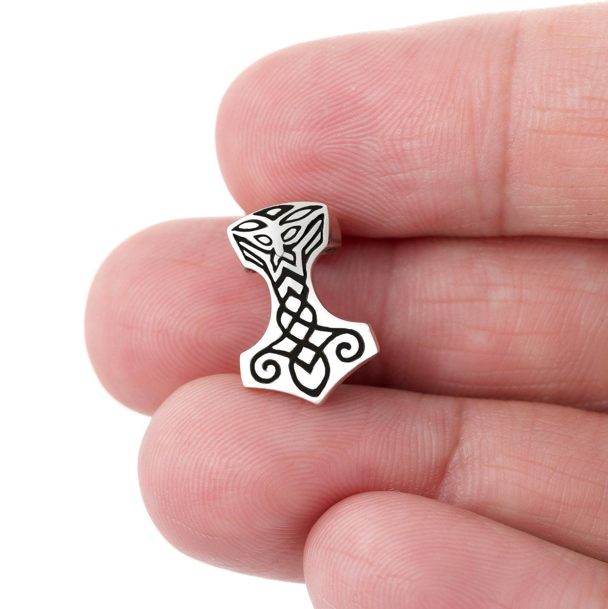 Sterling Silver Viking Mjolnir Beard Bead with Odin - SilverMania925
