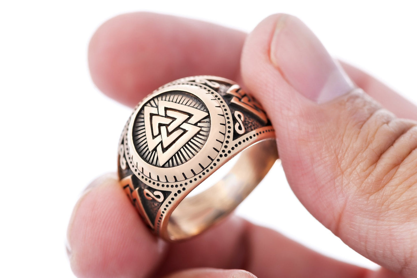 Viking Triple Valknut Ring Handcrafted from Bronze - SilverMania925