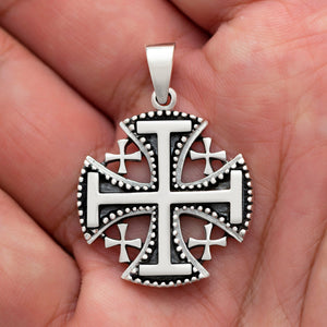 925 Sterling Silver Signed Jerusalem Cross Pendant