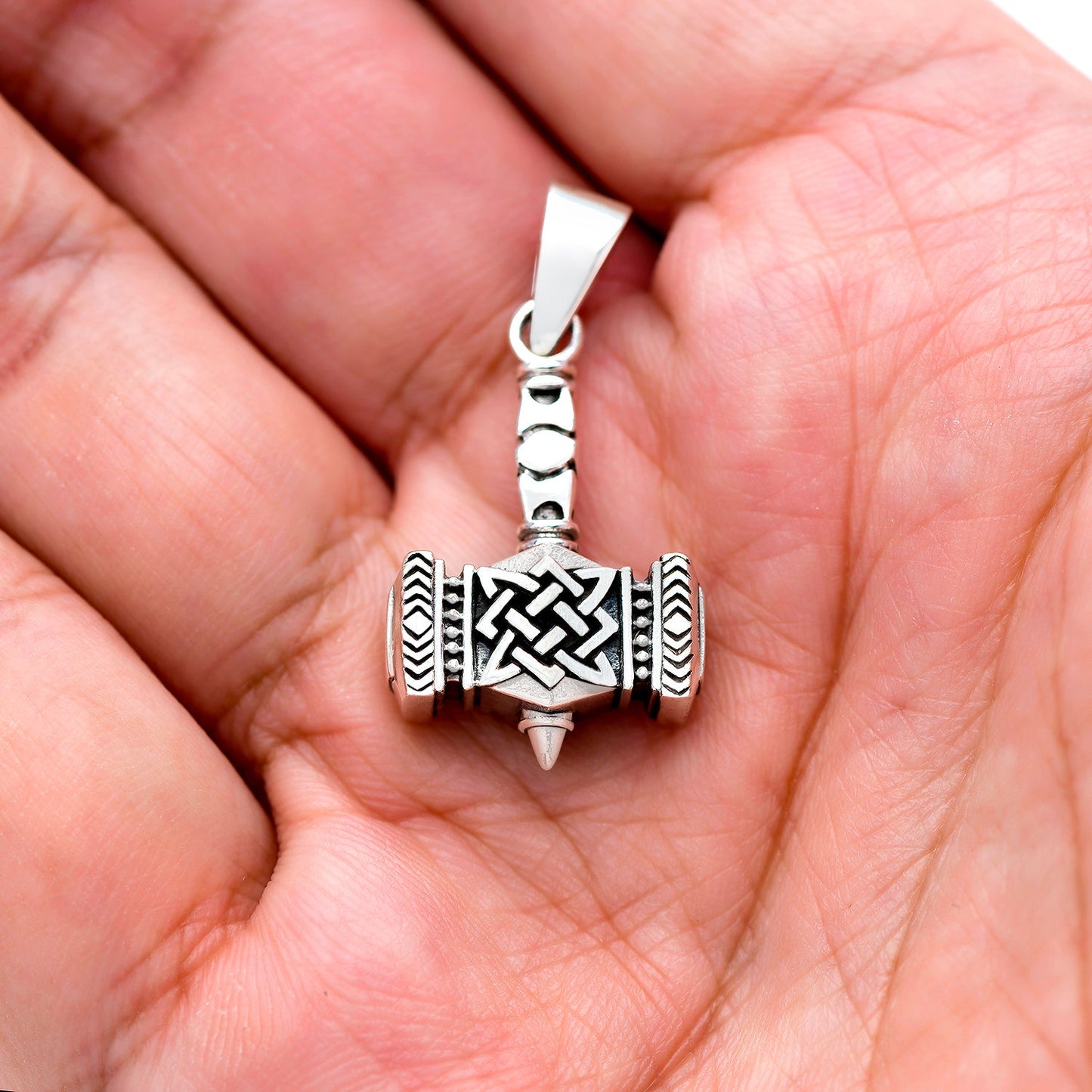 925 Sterling Silver Viking Mjolnir with Knotwork Pendant - SilverMania925