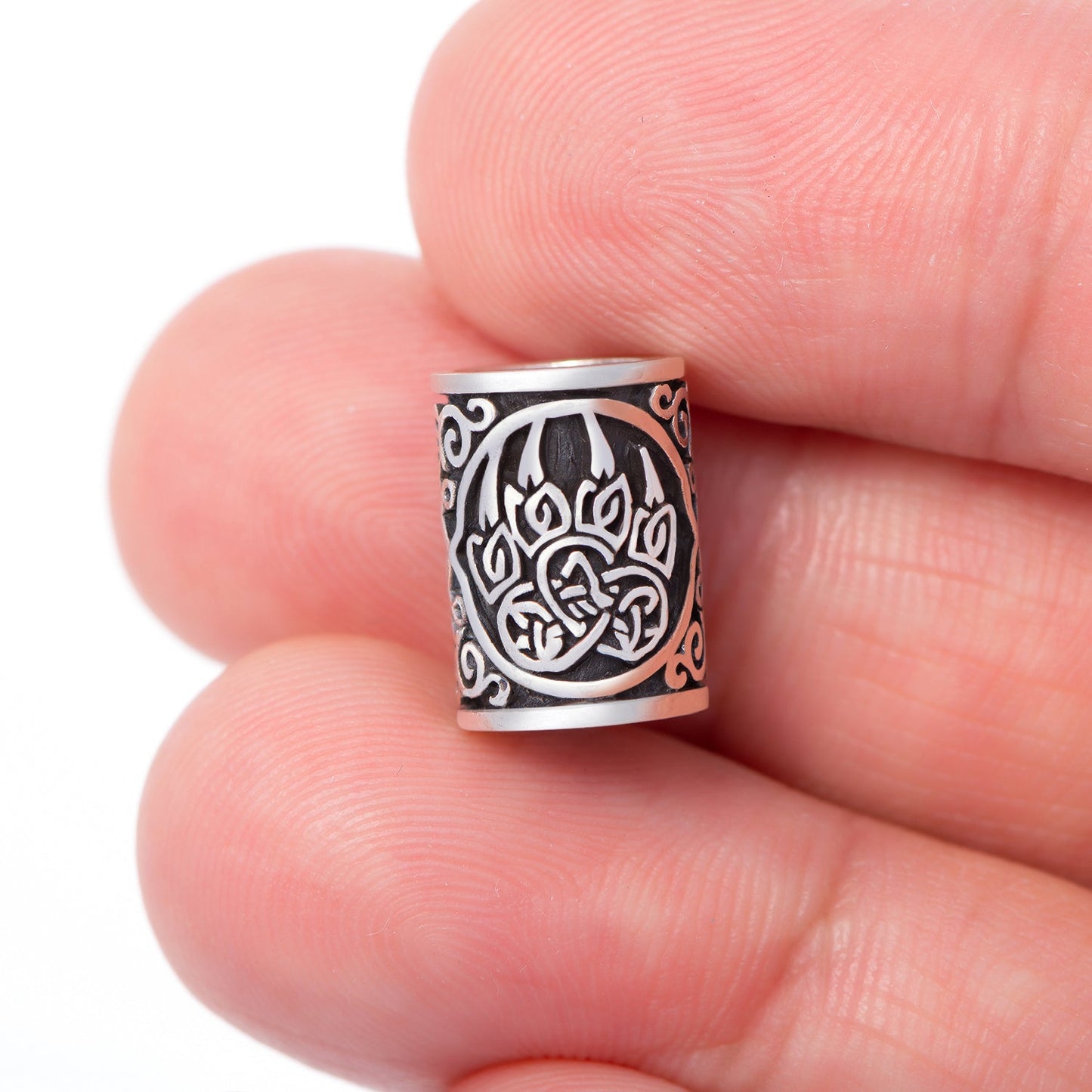 925 Sterling Silver Viking Beard Hair Bead with Bear Claw - SilverMania925
