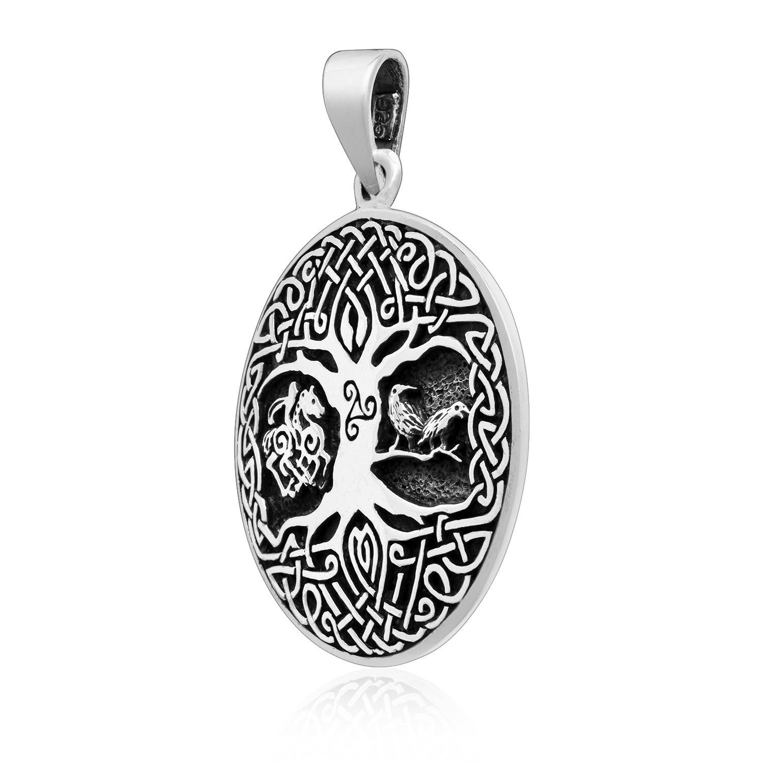 Sterling Silver Viking Tree of Life Pendant with Raven Sleipnir and Triskelion