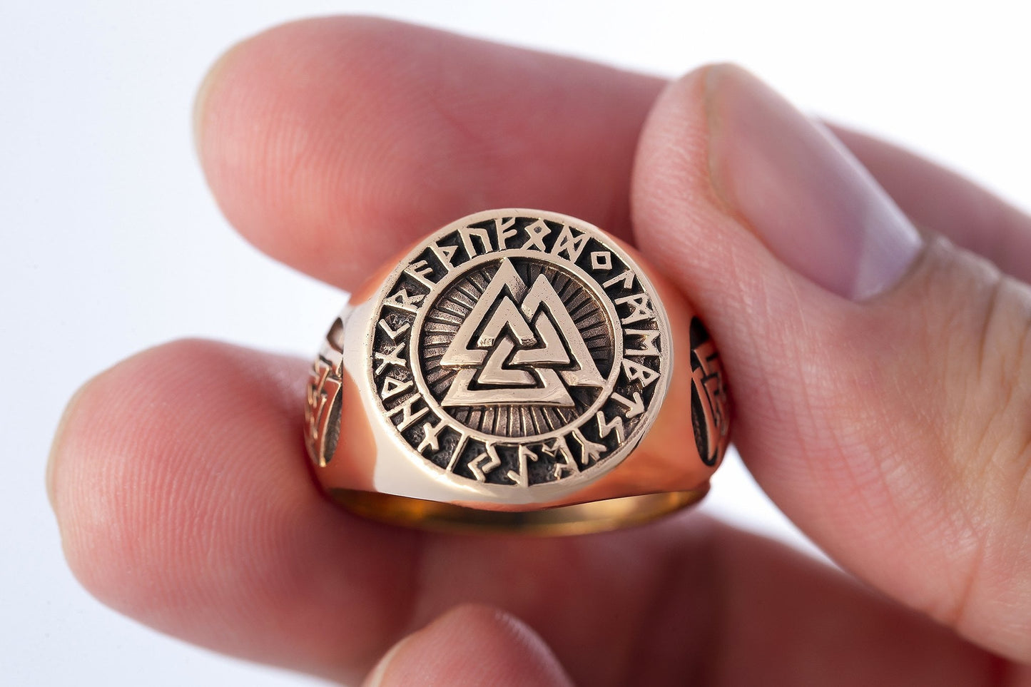 Valknut Viking Norse Runes Bronze Ring - SilverMania925
