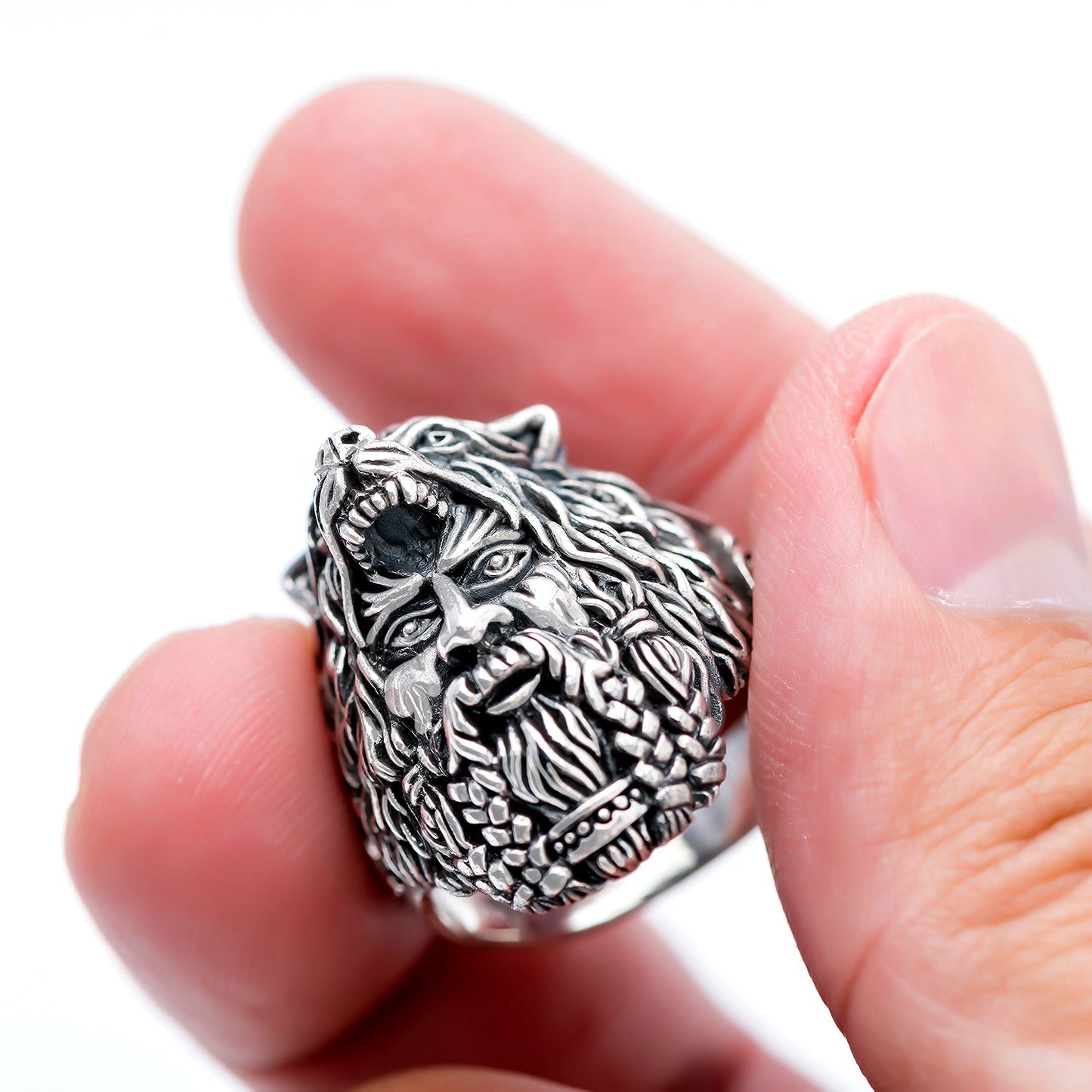 925 Sterling Silver Viking Berserker with Bear Hood Ring - SilverMania925