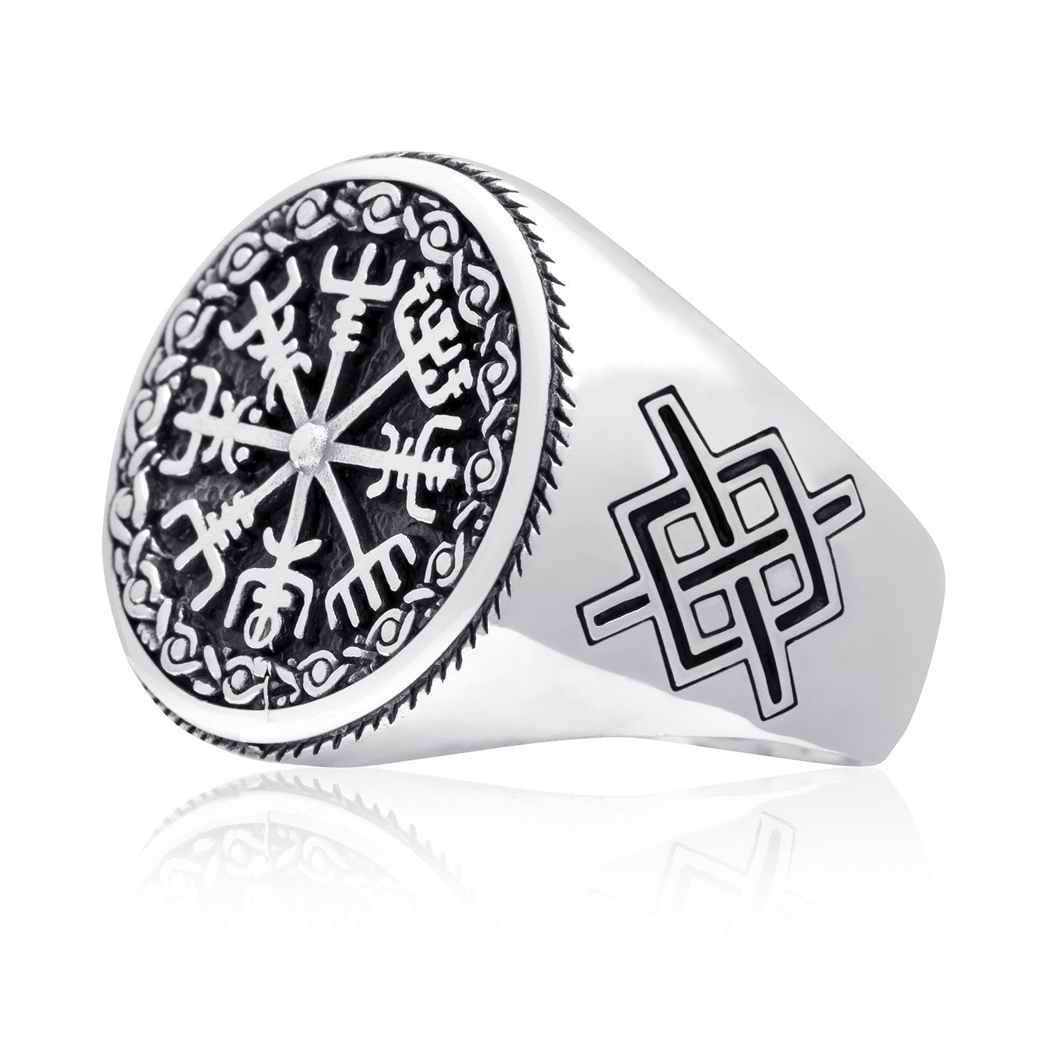 Sterling Silver Viking Vegvisir Ring with Mammen Design - SilverMania925