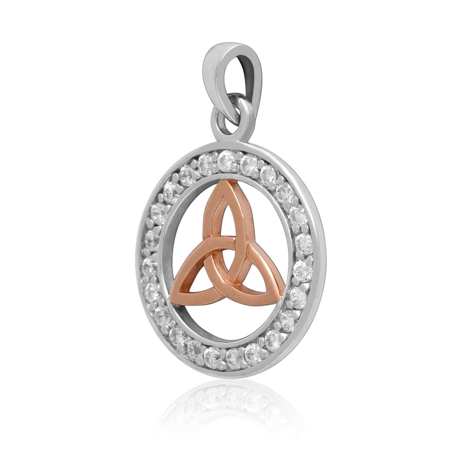 925 Sterling Silver Charm with Rose Gold Triquetra and Cubic Zirconia