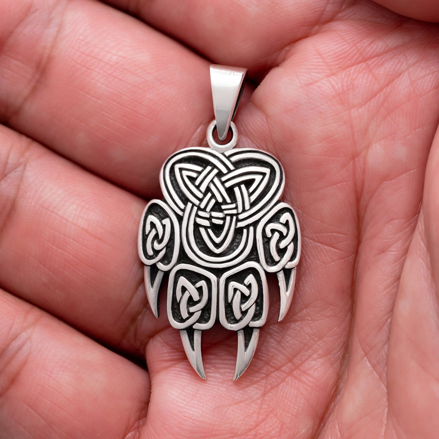 925 Sterling Silver Viking Bear Claw with Triquetra Pendant - SilverMania925