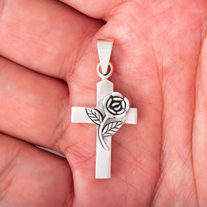 925 Sterling Silver Floral Cross Rosicrucian Pendant