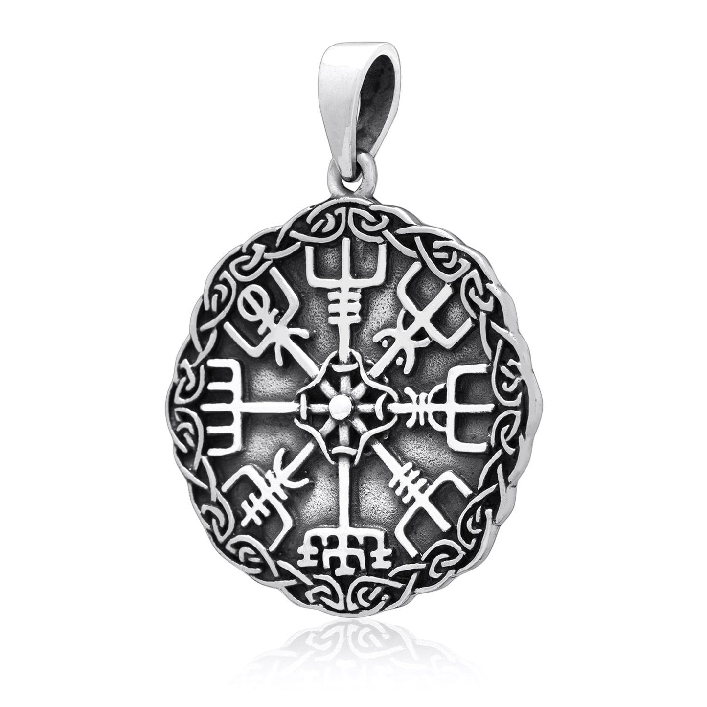 925 Sterling Silver Viking Vegvisir Compass Celtic Knotwork Pendant - SilverMania925