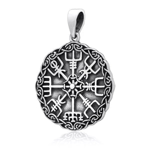 925 Sterling Silver Viking Vegvisir Compass Celtic Knotwork Pendant