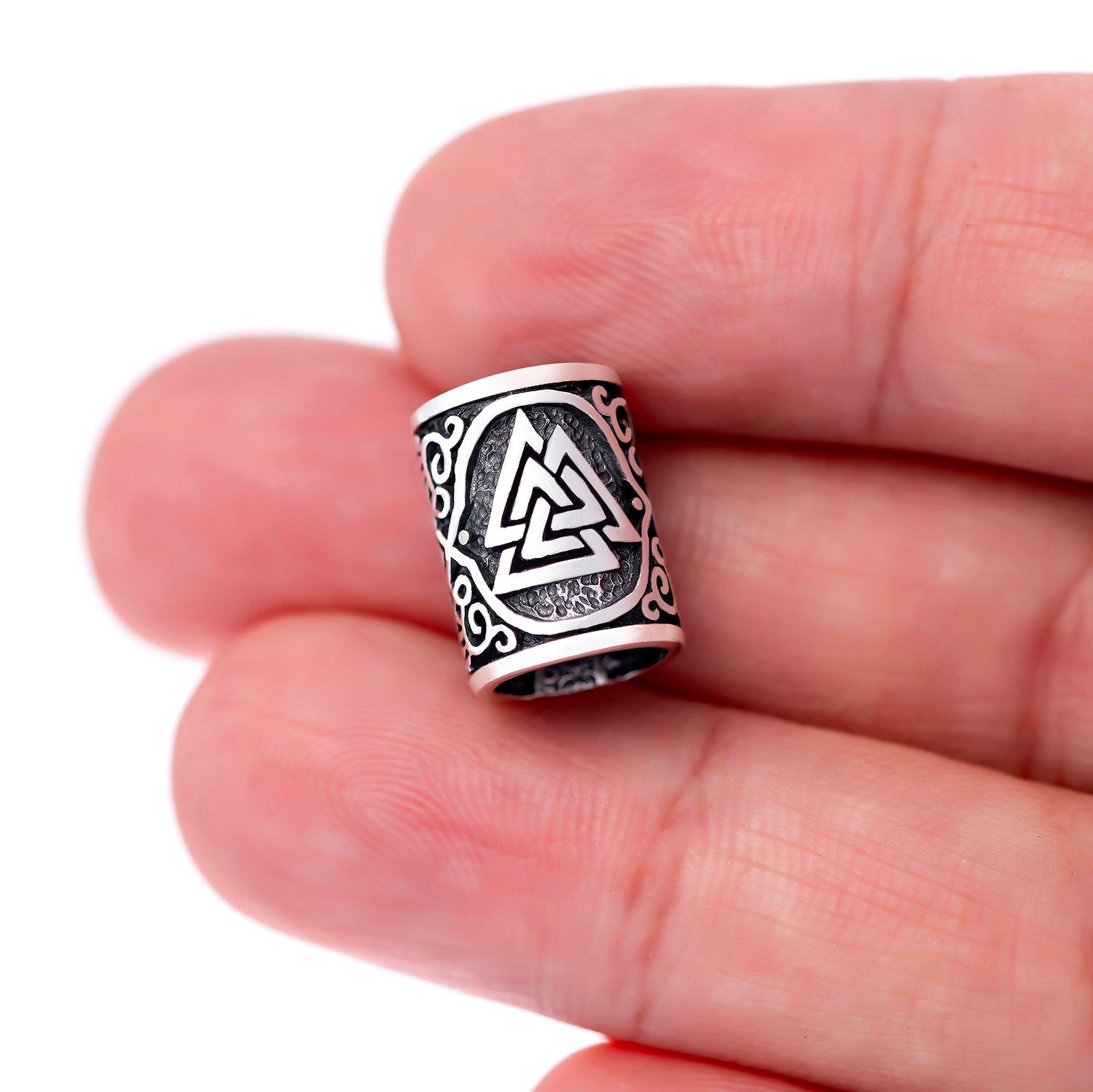 925 Sterling Silver Viking Beard Hair Bead with Valknut