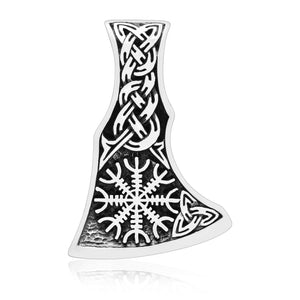 925 Sterling Silver Helm of Awe Viking Axe Pendant