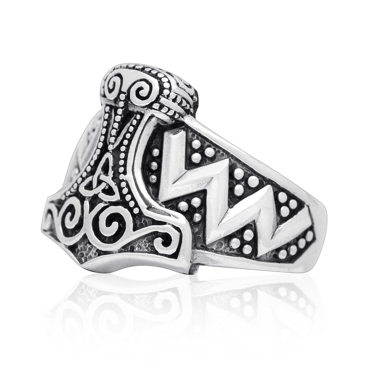 925 Sterling Silver Viking Thor Hammer Mjolnir Celtic Knot Biker Ring - SilverMania925