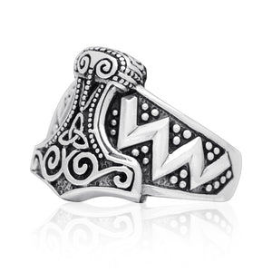 925 Sterling Silver Viking Thor Hammer Mjolnir Celtic Knot Biker Ring