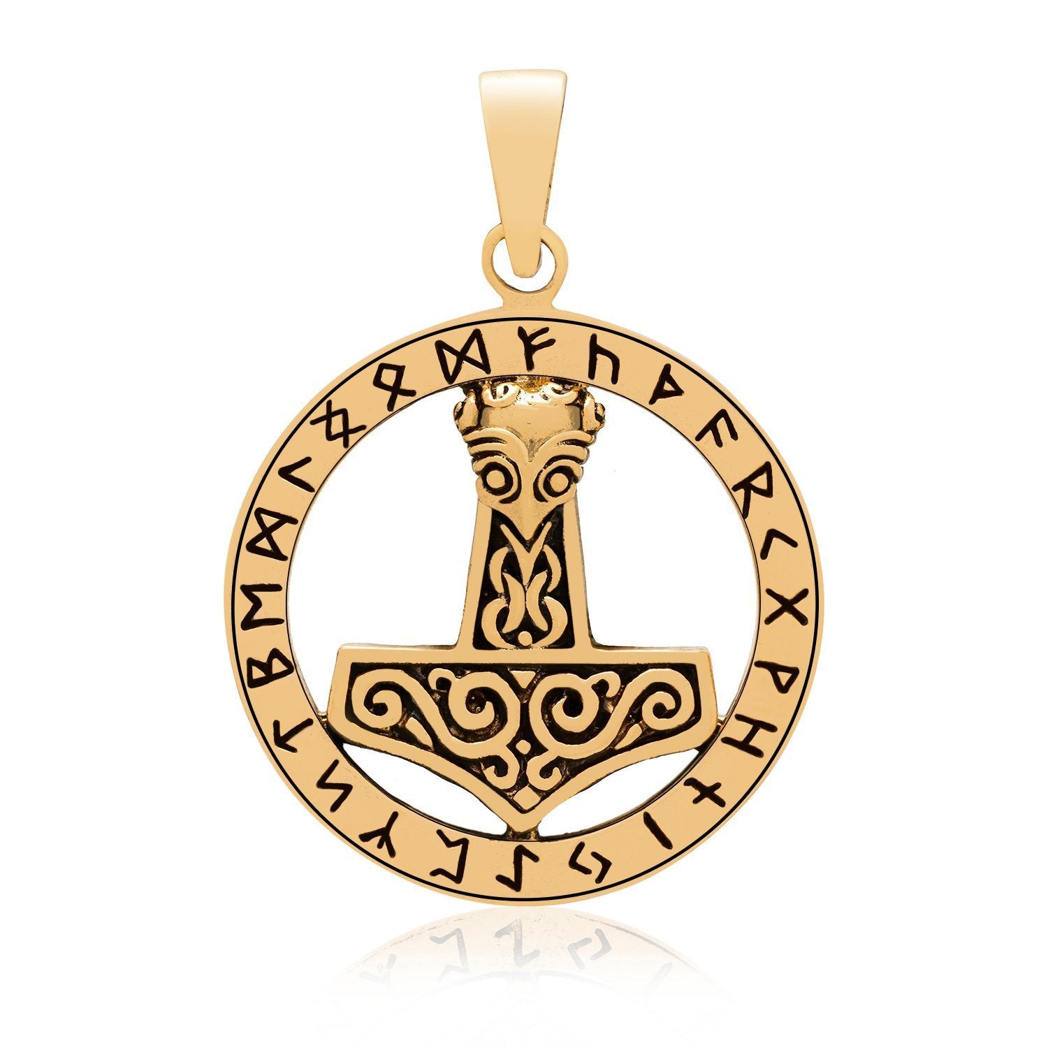 Viking Thor Bronze Pendant with Runes - SilverMania925