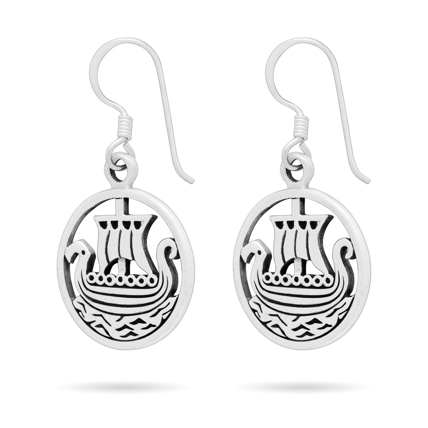 925 Sterling Silver Viking Ship Longboat Earrings