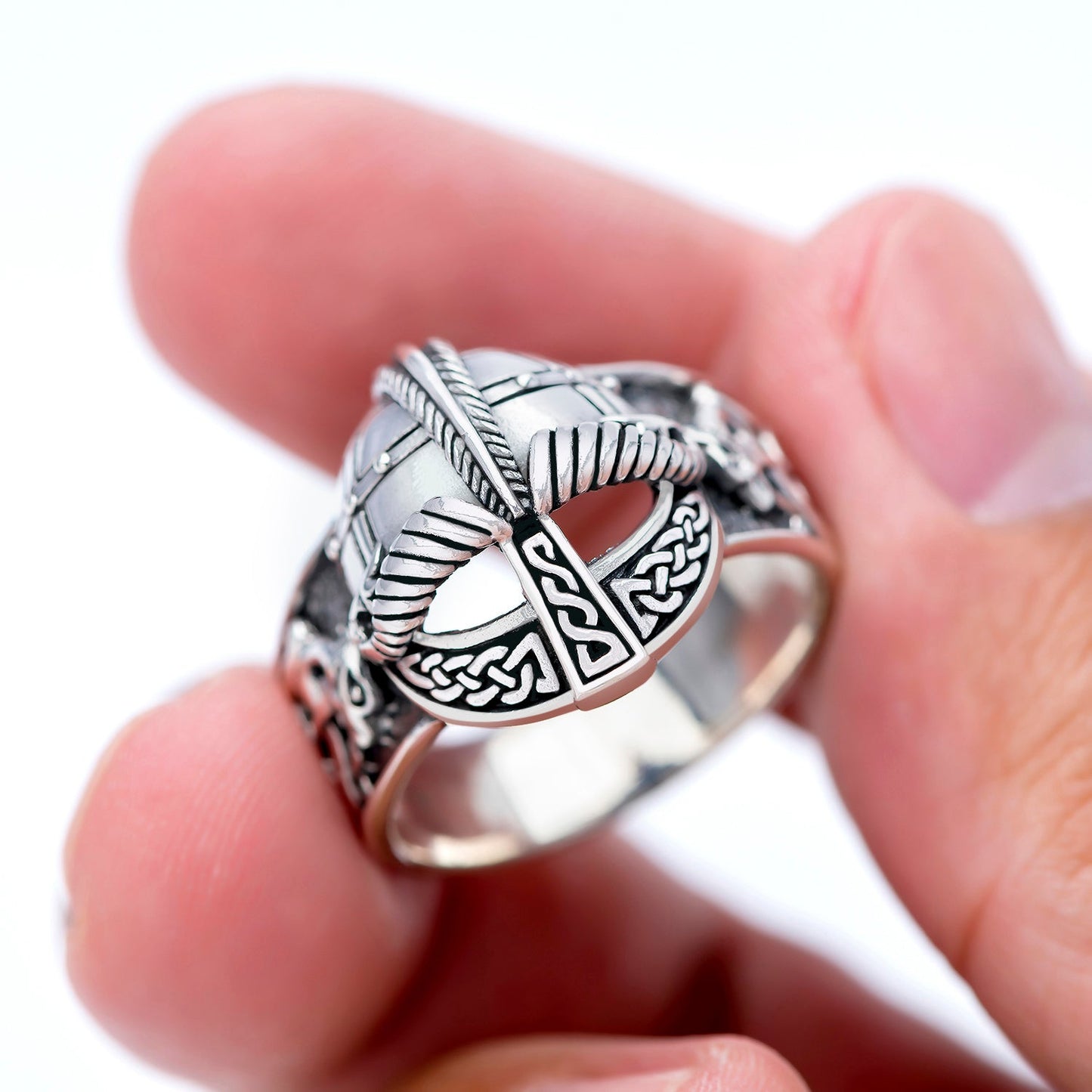 925 Sterling Silver Viking Gjermundbu Helmet Ring - SilverMania925