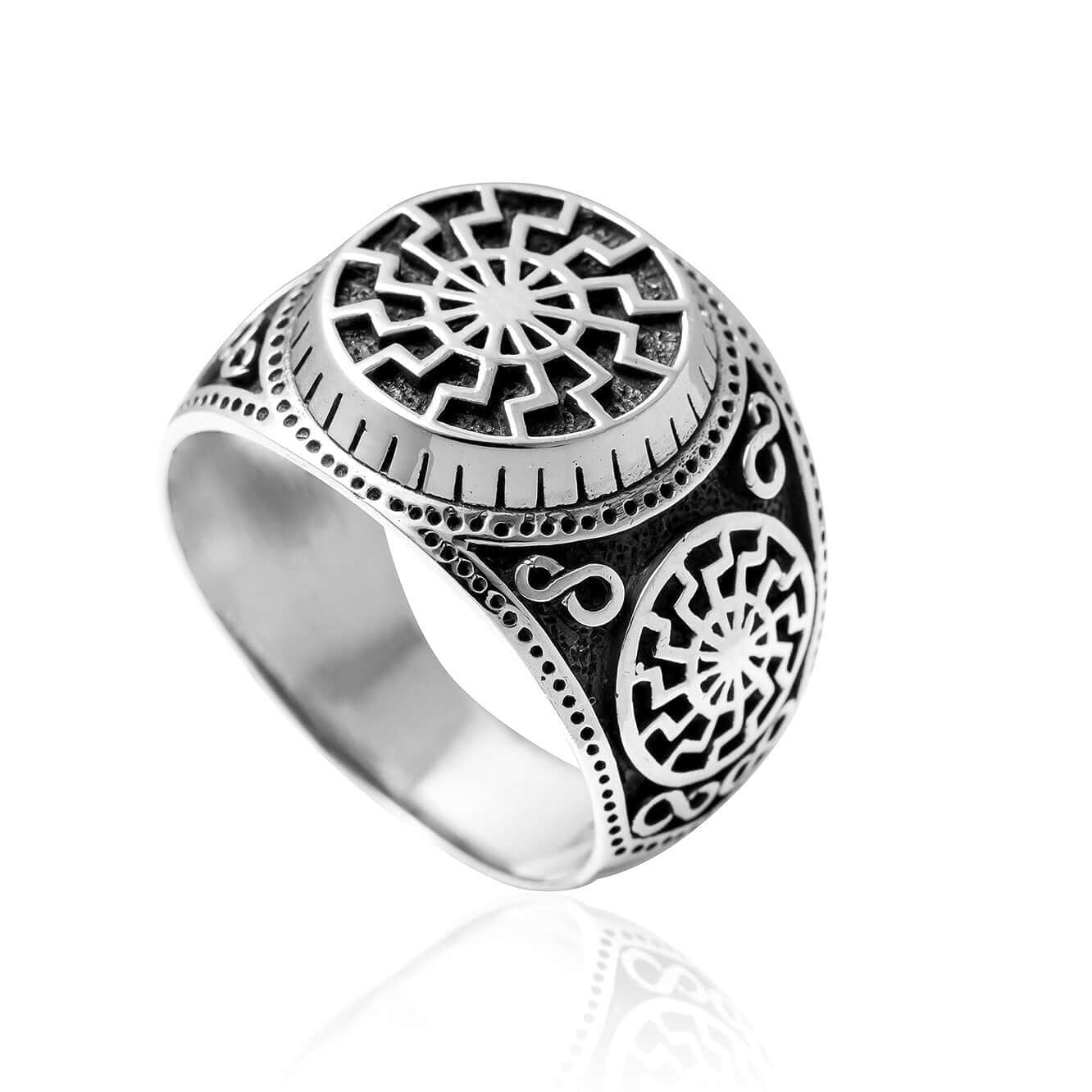 925 Sterling Silver Sonnenrad Signet Ring - SilverMania925