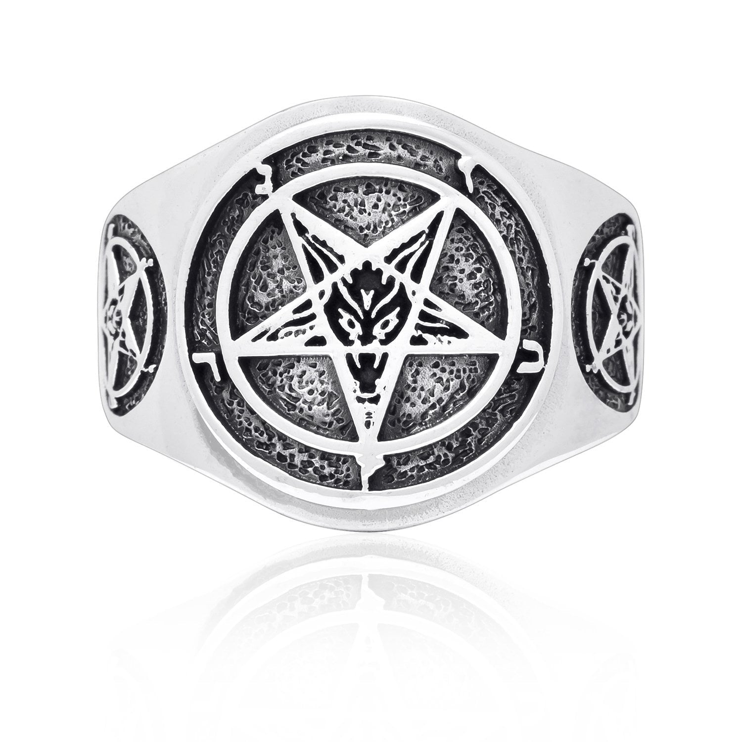 925 Sterling Silver Sigil of Baphomet  Inverted Pentagram Satanic Ring - SilverMania925