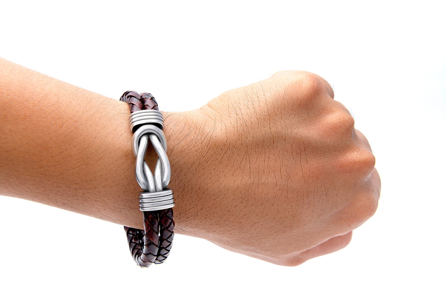 Stainless Steel Celtic Infinity Knot Leather Bracelet - SilverMania925
