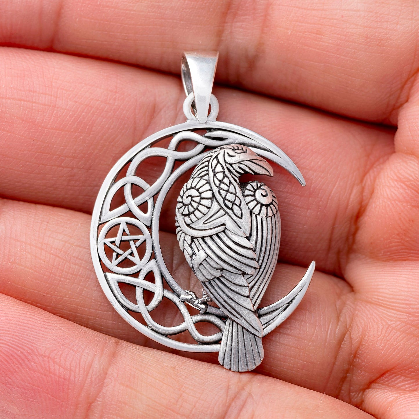 925 Sterling Silver Viking Raven Pendant - SilverMania925