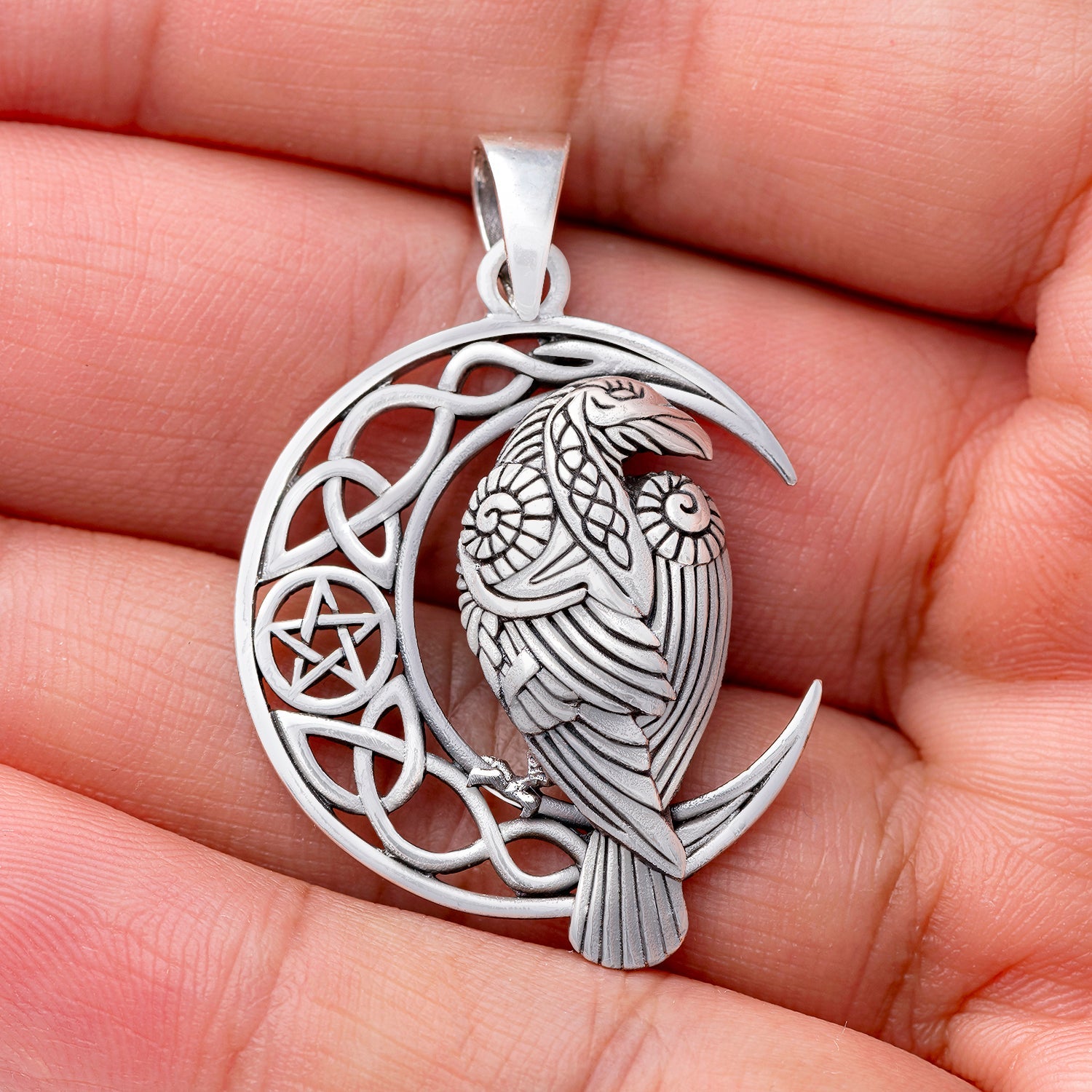 925 Sterling Silver Viking Raven Pendant