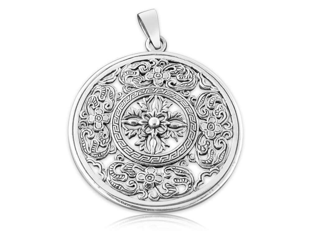 925 Sterling Silver Double Dorje Vajra Mandala Hindu Tibetan Amulet Pendant - SilverMania925