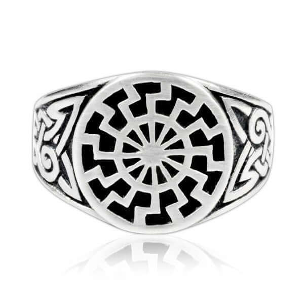 925 Sterling Silver Celtic Knot German Schwarze Sonne Black Sun Sonnenrad Ring