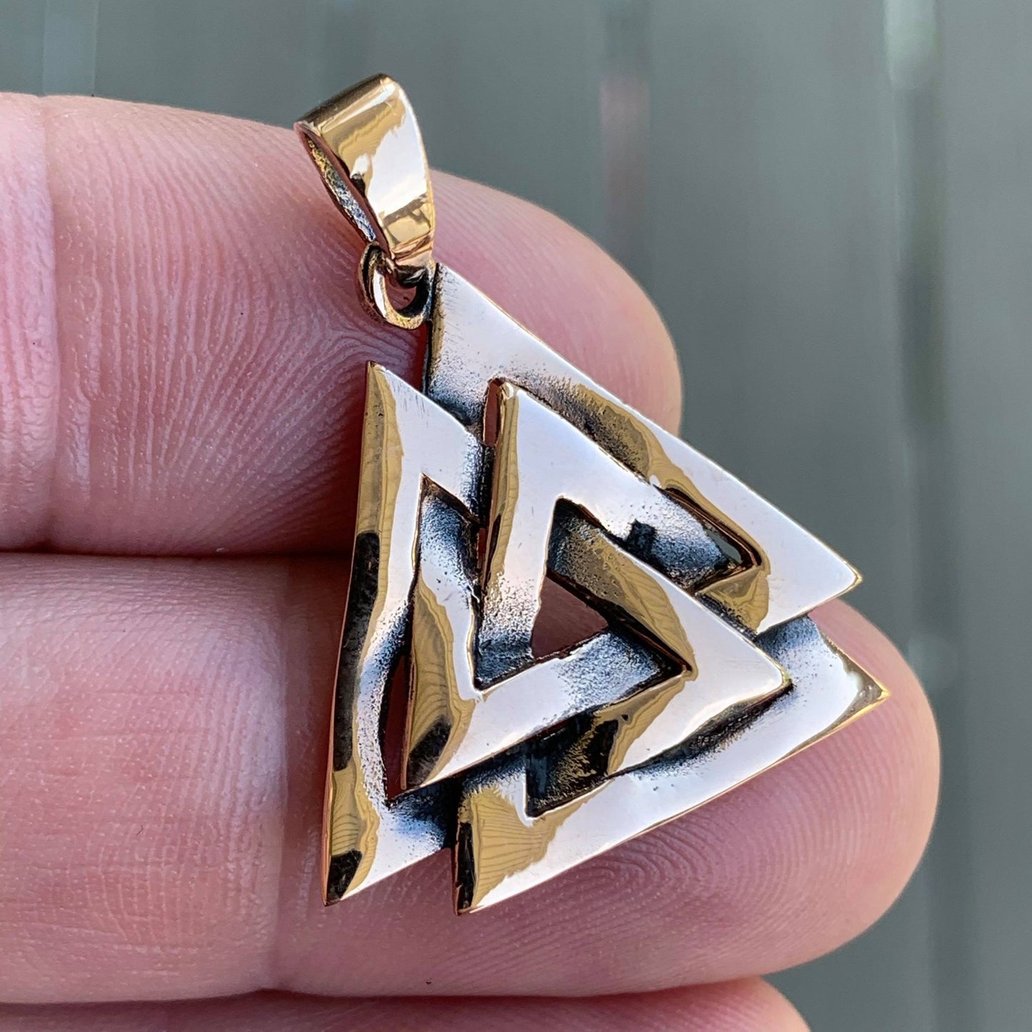 Viking Valknut Handcrafted Bronze Pendant - SilverMania925