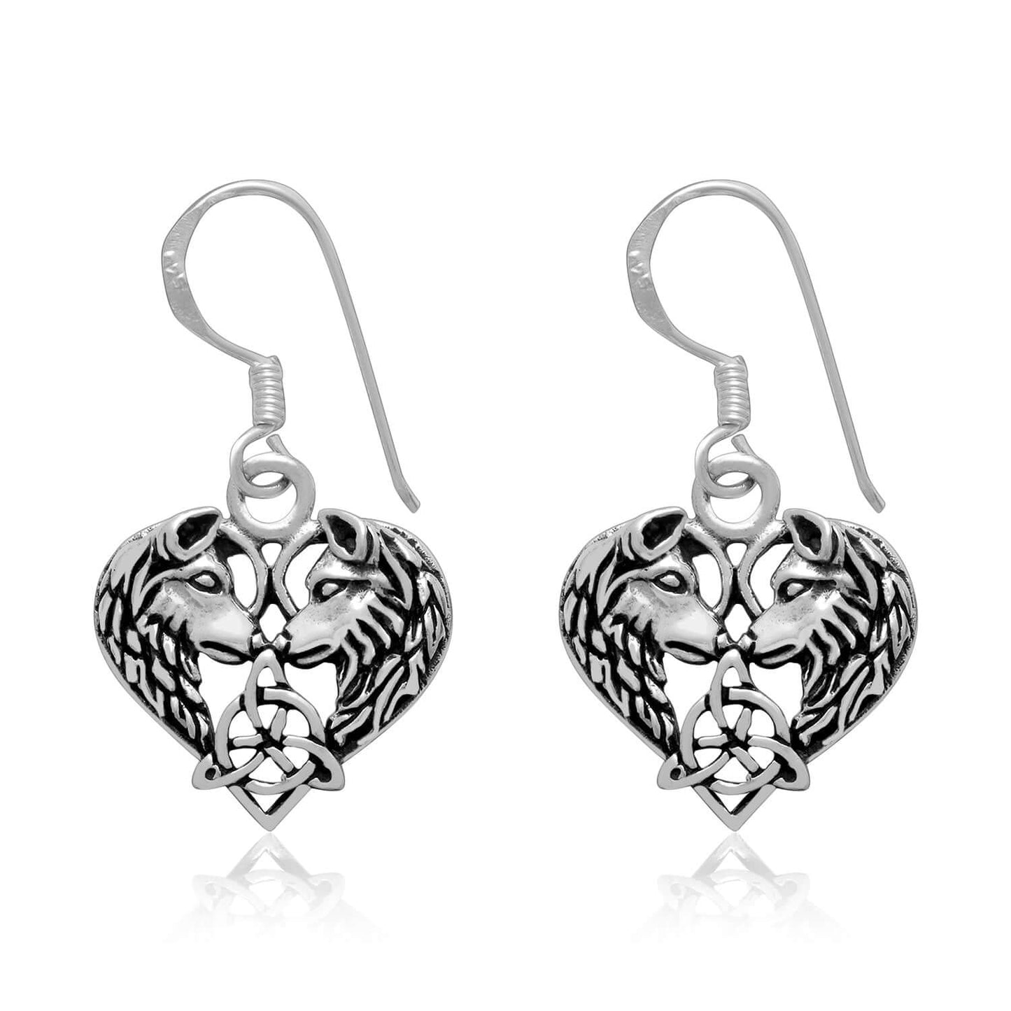 925 Sterling Silver Pair of Viking Wolves with Triquetra Earrings Set - SilverMania925