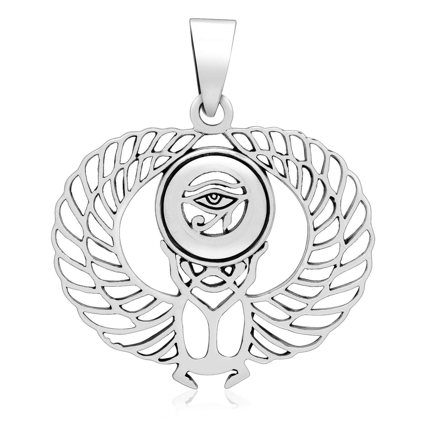 925 Sterling Silver Eye of Horus Winged Pendant with Scarab - SilverMania925