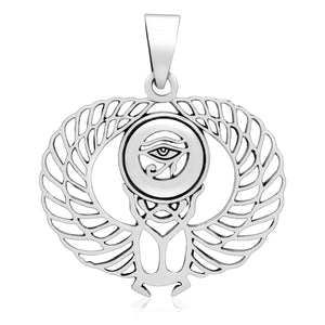 925 Sterling Silver Eye of Horus Winged Pendant with Scarab