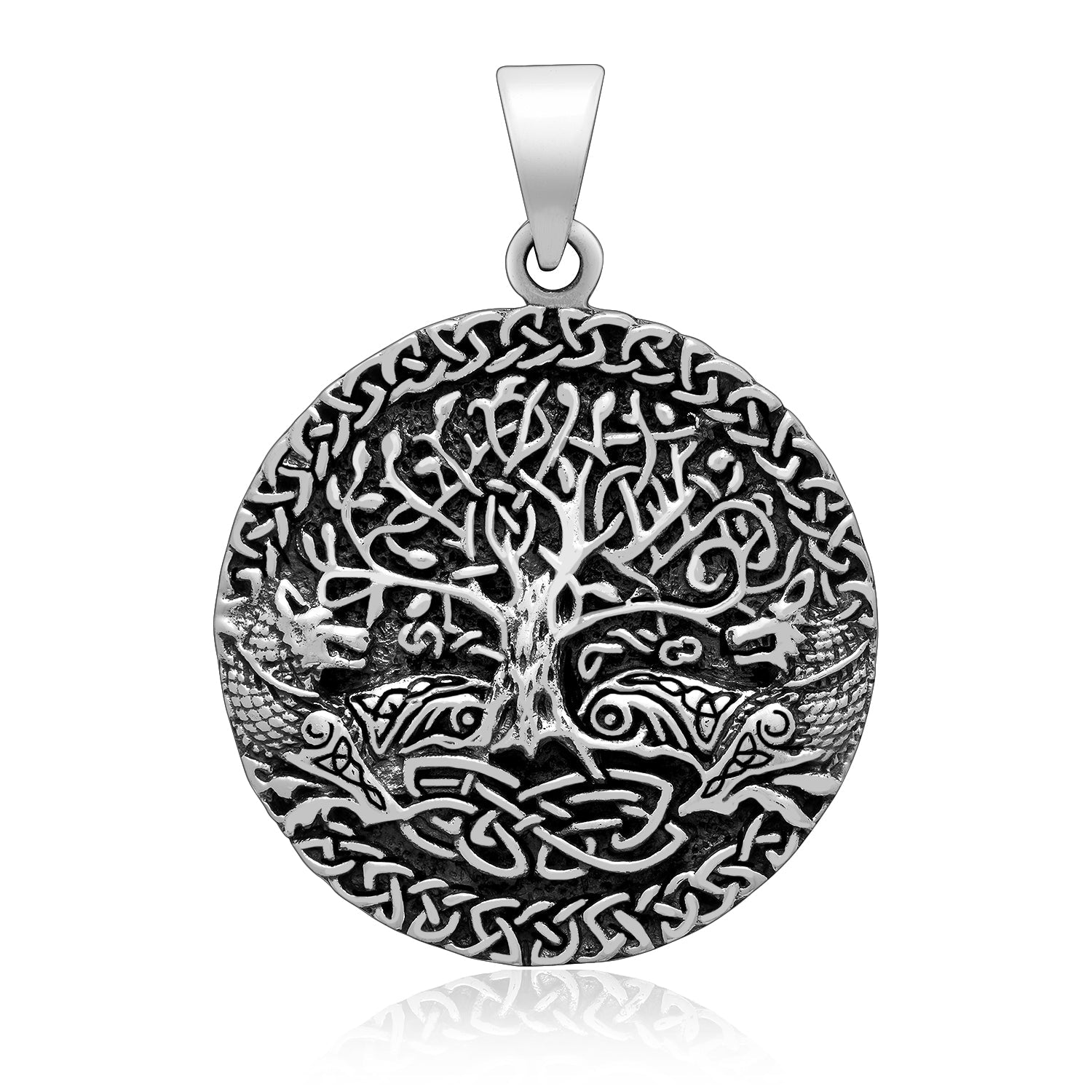 925 Sterling Silver Viking Yggdrasil Pendant with Fenrir