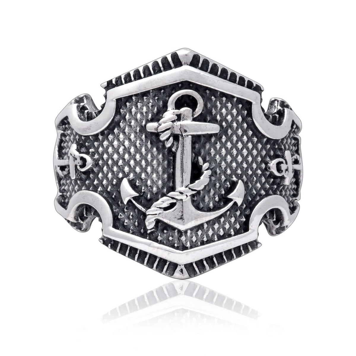 Nautical Rope Anchor Rings 925 Sterling Silver Anchor Nautical Rope Ship Signet Ring