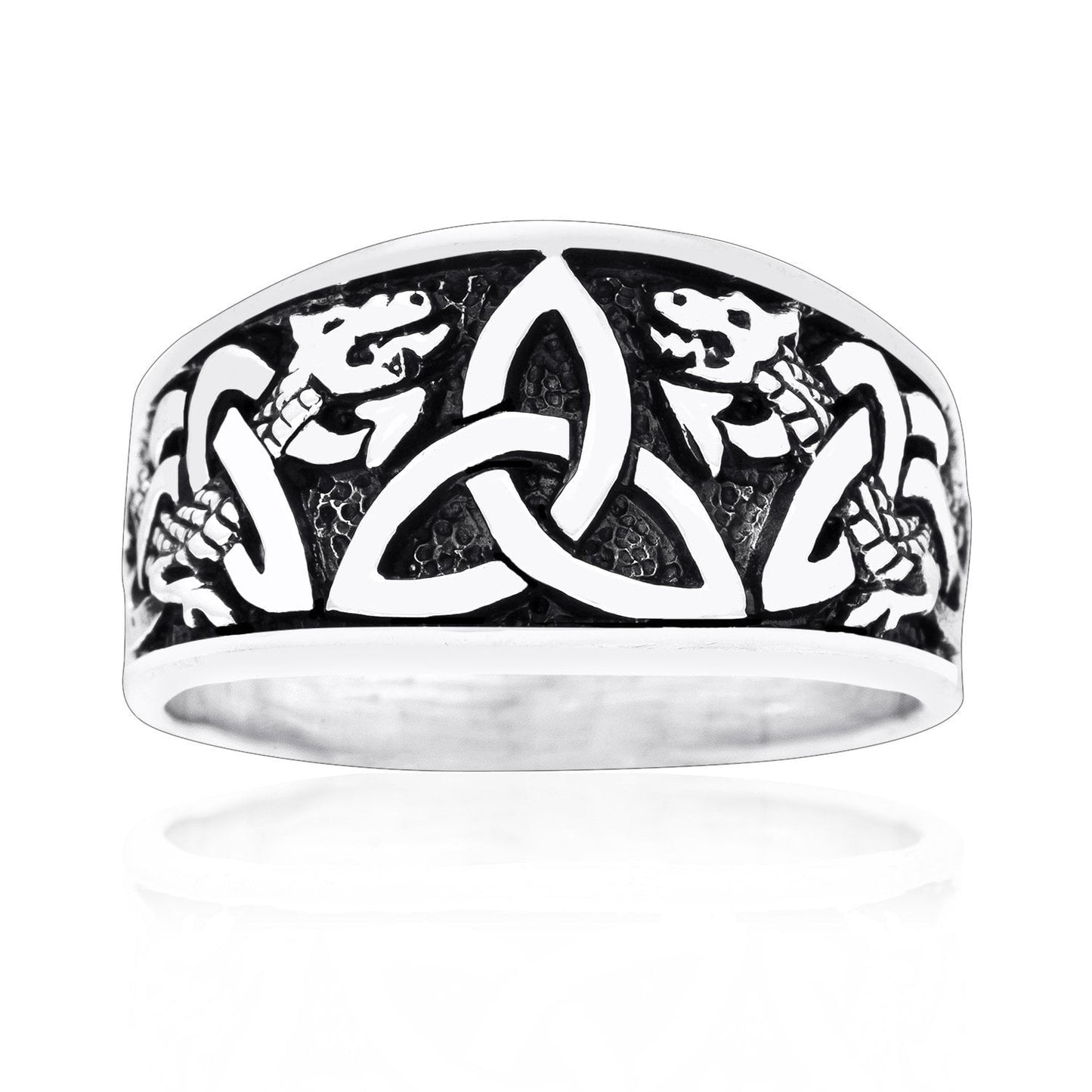 925 Sterling Silver Triquetra Band Ring with Jormungand - SilverMania925