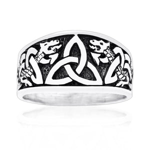 925 Sterling Silver Triquetra Band Ring with Jormungand