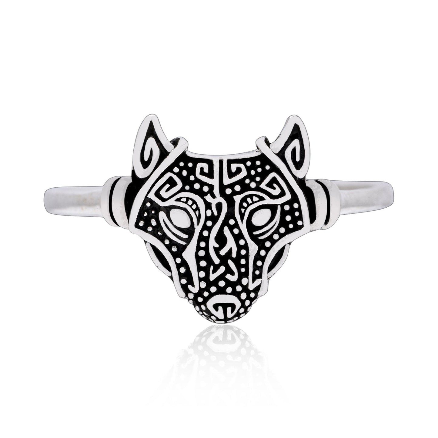 925 Sterling Silver Viking Wolf Head Ring - SilverMania925