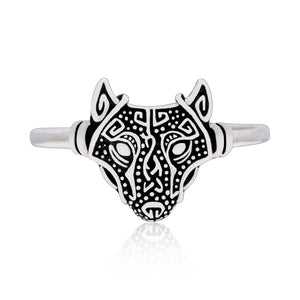 925 Sterling Silver Viking Wolf Head Ring